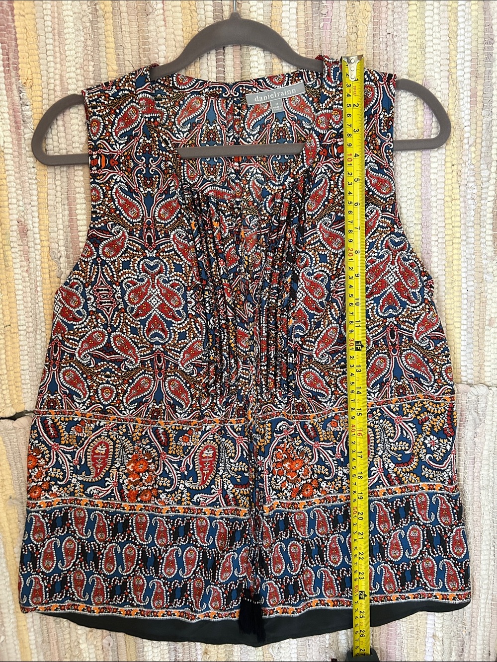 Daniel Rainn Navy and Red Paisley Tie-Front Sleeveless Top - Picture 7 of 10